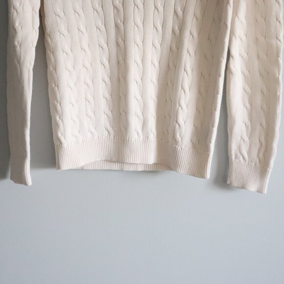 White Women's Cable Knit Collared V-Neck Ribbed Long Sleeve Pullover Sweater - Picture 8 of 11